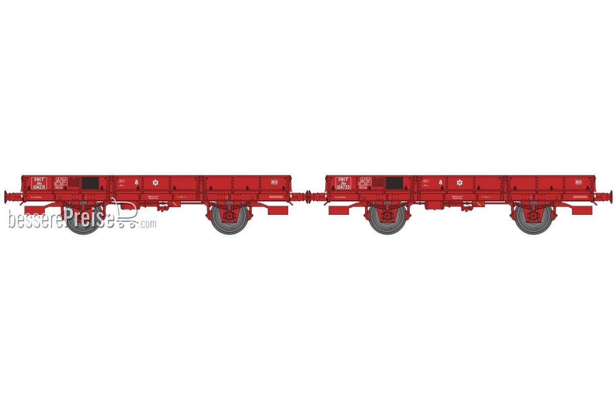 SET of 2 OCEM 29 FLAT Wagon Red SNCF Jho 104231 et Jho 104733 Braked, Plain wheels Era III B