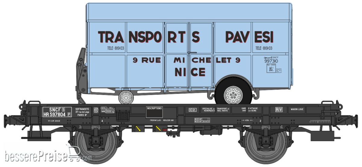 UFR Simple black, plain wheels N°597804 + Trailer « TRANSPORTS PAVESI » Era III