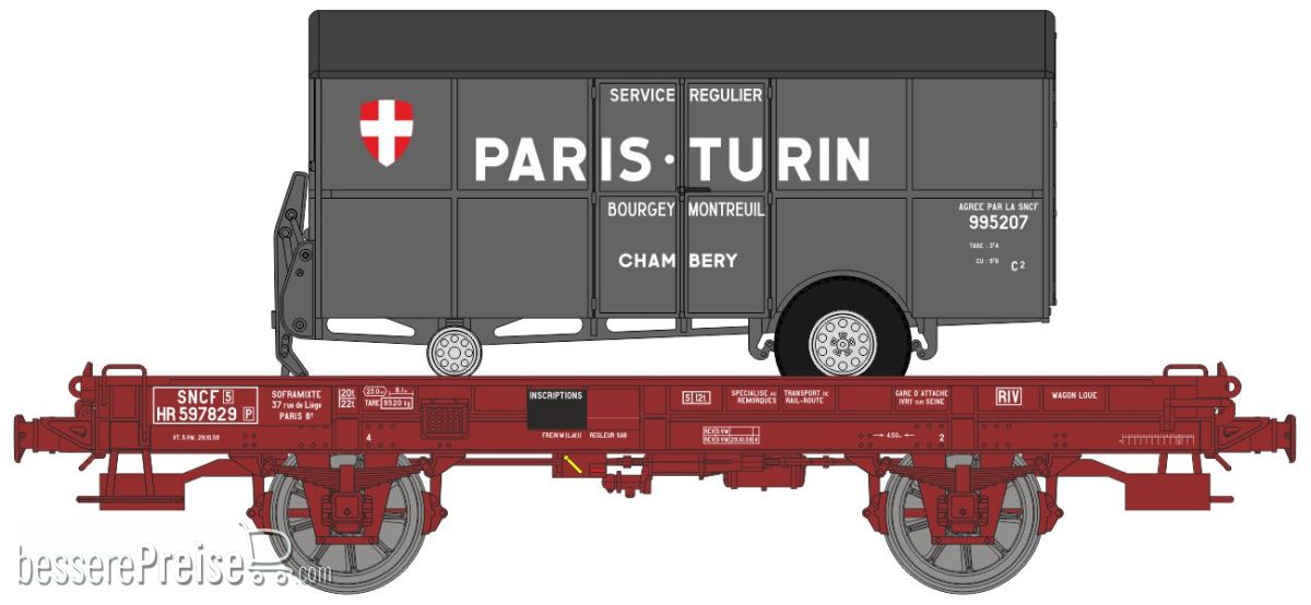 UFR Mono-Porteur rouge, spoked wheels N°597829 + Trailer « PARIS TURIN » Era III