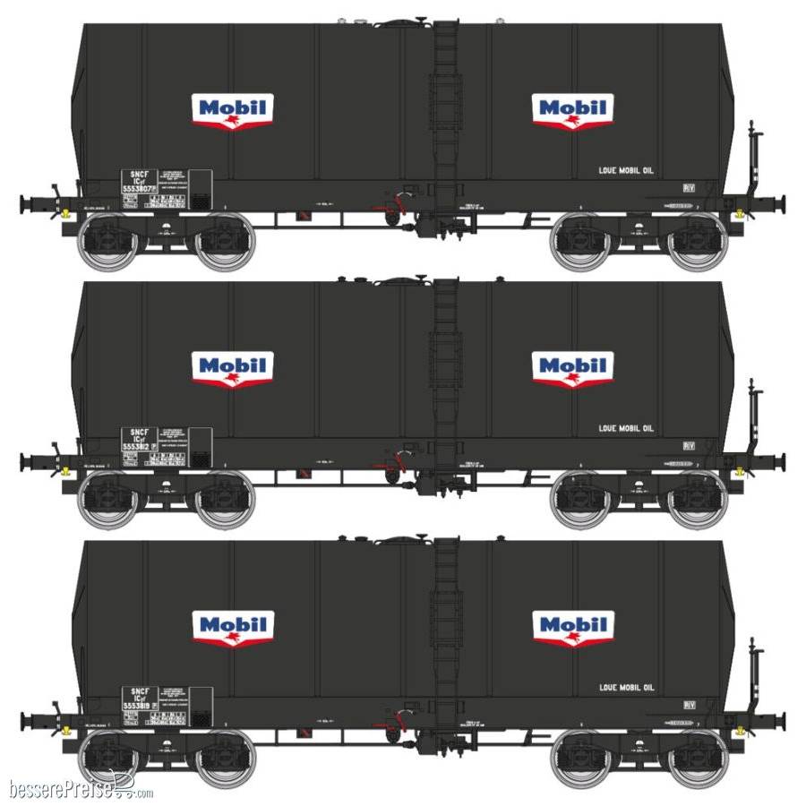 SET of 3 FAUVET-GIREL Tank wagon, bogie Y 23 “MOBIL”, Era III