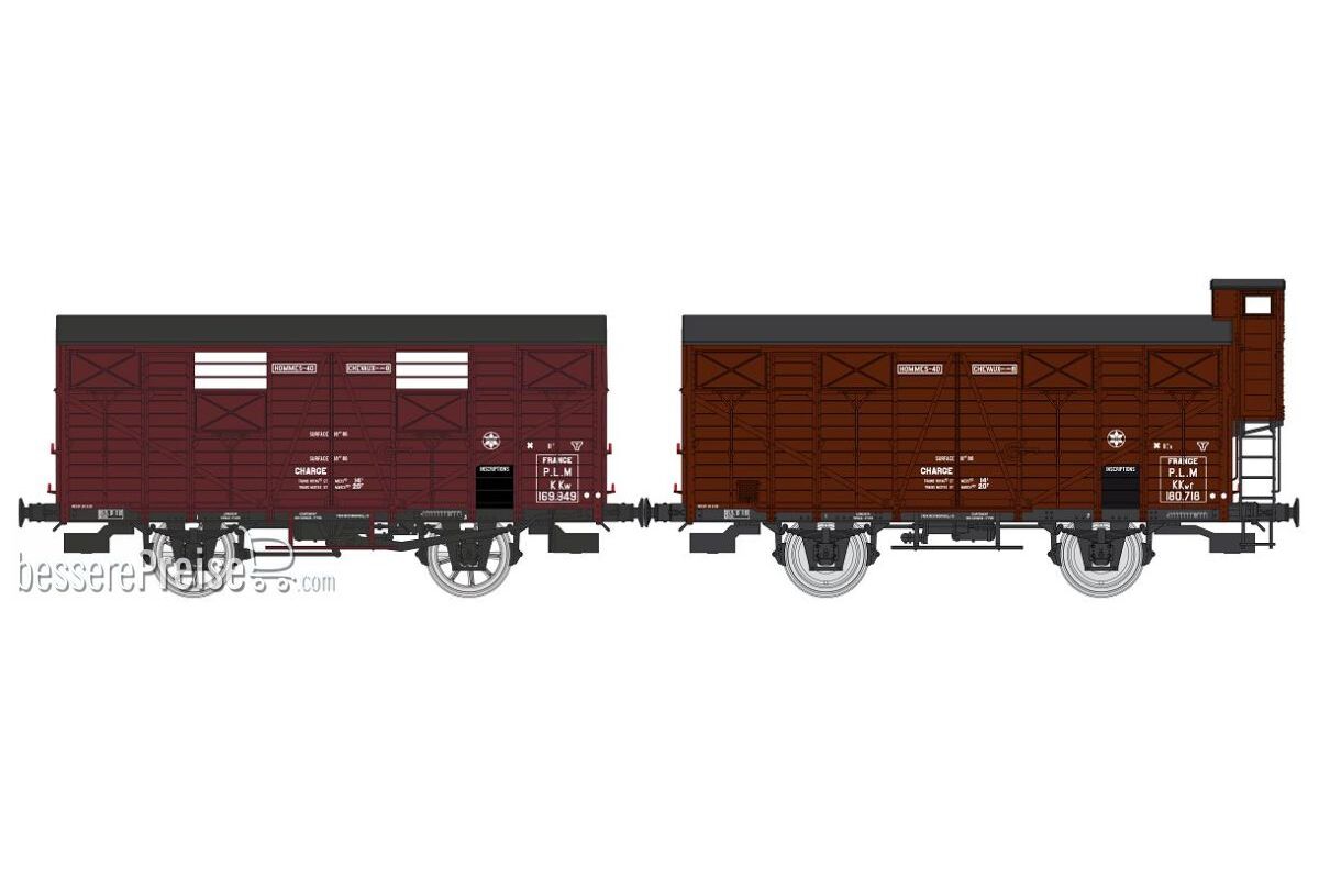 SET of 2 CLOSED Wagons OCEM 19, N°KKw 169949, ever brake, closed shutters, and N°KKwf 180718, plain wheels, closed shutters, Brakesman Home, PLM Era II