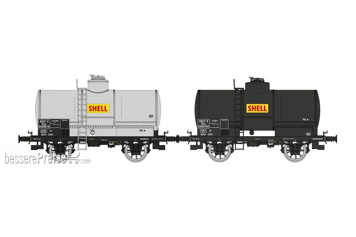 Set of 2 Tank Wagon SHELL, Alu, black frame, SNCF Era III