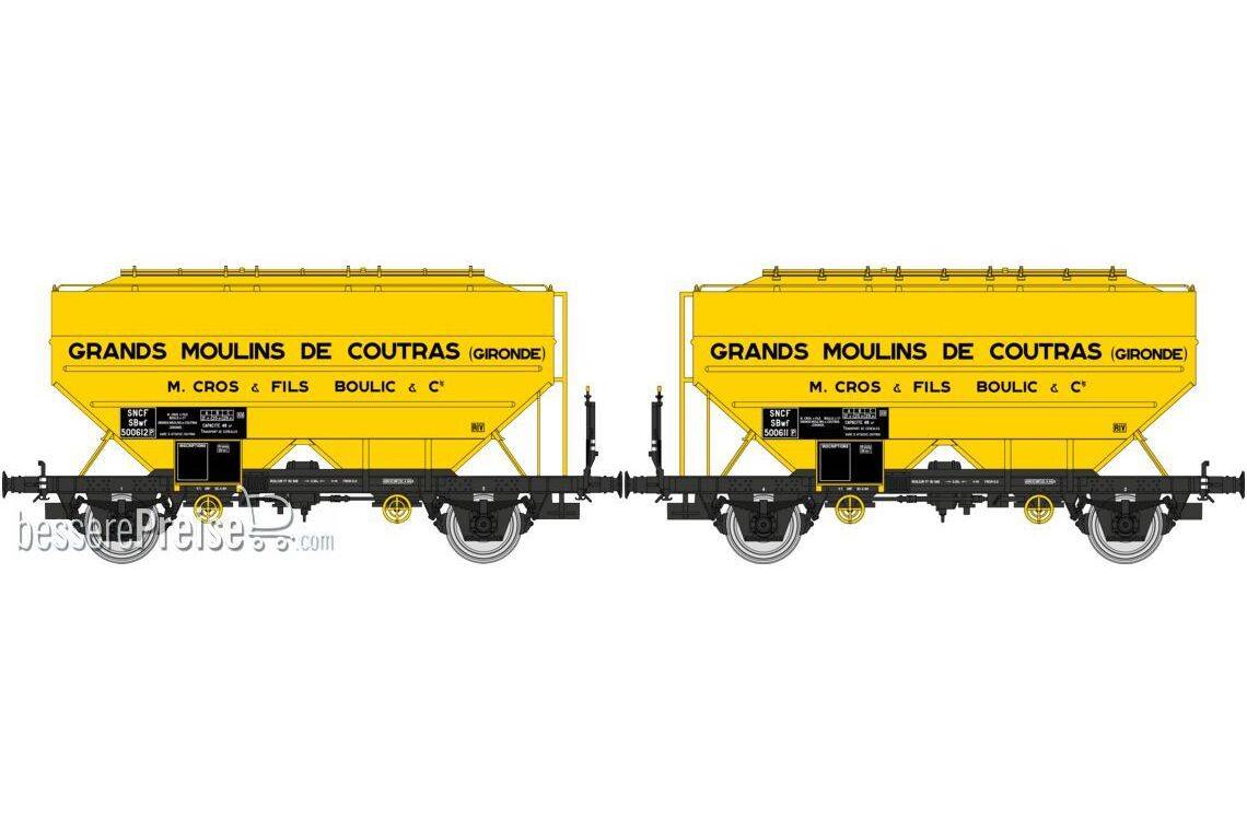 Set of 2 Grain wagons « GRANDS MOULINS DE COUTRAS », yellow, black frame, Era III