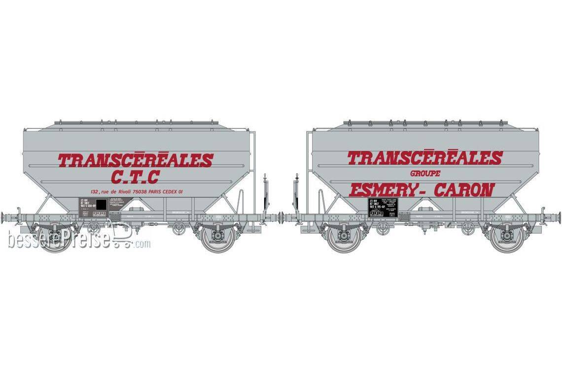 Set of 2 Grain wagons Transcéréales ESMERY-CARON & CTC, grey, Era IV