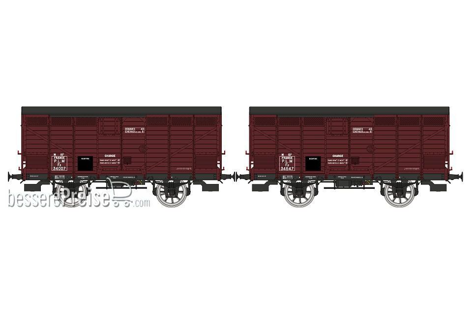 Set of 2 Vegetables wagons 1936 rebuilt PLM red Sideros, N° Fa 34007 & Fa 34647, PLM Era II