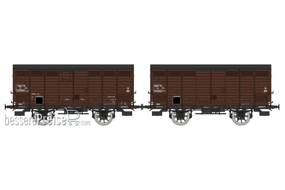 Set of 2 Vegetables wagons 1936 rebuilt PLM, N° F 7233064 & N° F 7233367, SNCF Era III A