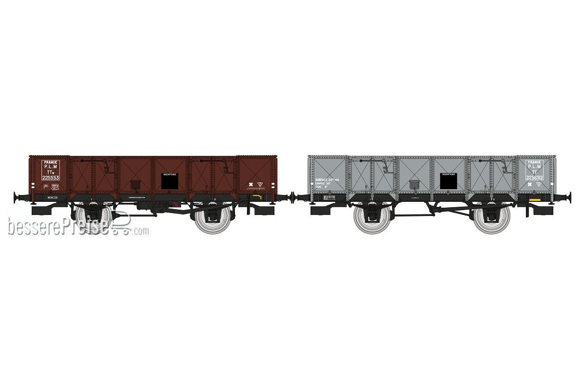 Set of 2 PLM Gondola 4 doors, steel, brown 530 and grey PLM, TTw 225503 & TT 225692 PLM Era II