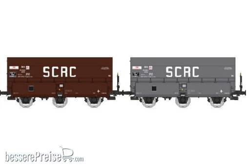 2tlg. Set Kokswagen SCRC in brauner und grauer Farbgebung der SNCF, 1 Wagen mit Bremserbühne - Ep.III