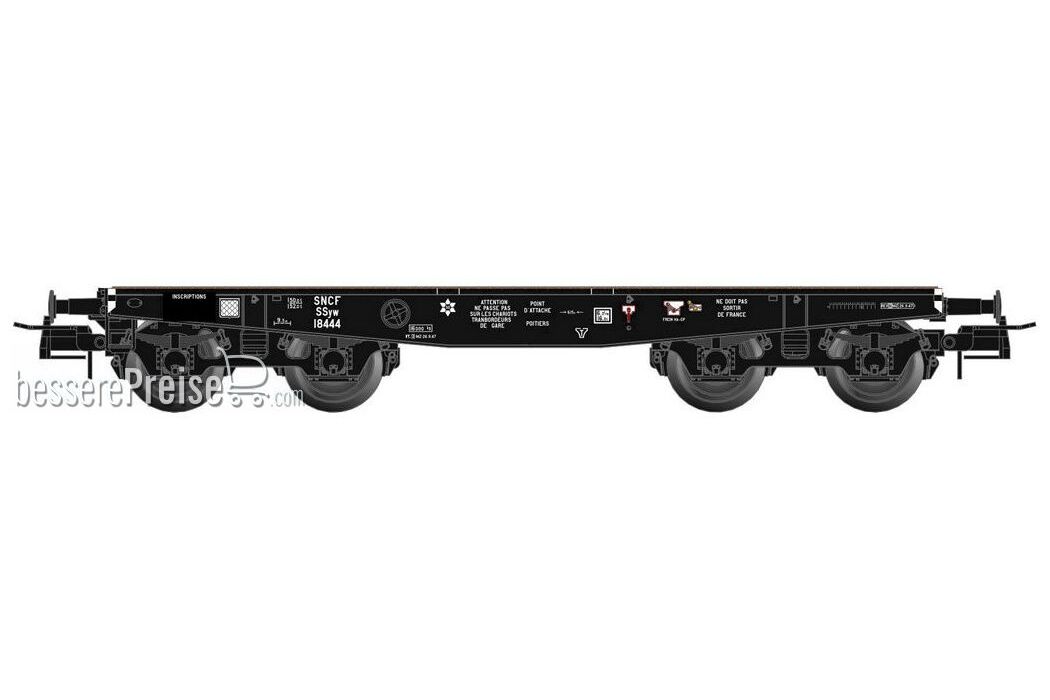 Flat Wagon for heavy loads 4 axles Black with German bogie, SSyw 18444, Era III A