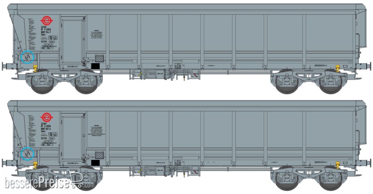 SET of 2 Gondola Tams Era.V Bogie Y25 ERMEWA N°33 87 0807 314-7 & N°33 87 0807 357-6 grey (2015)