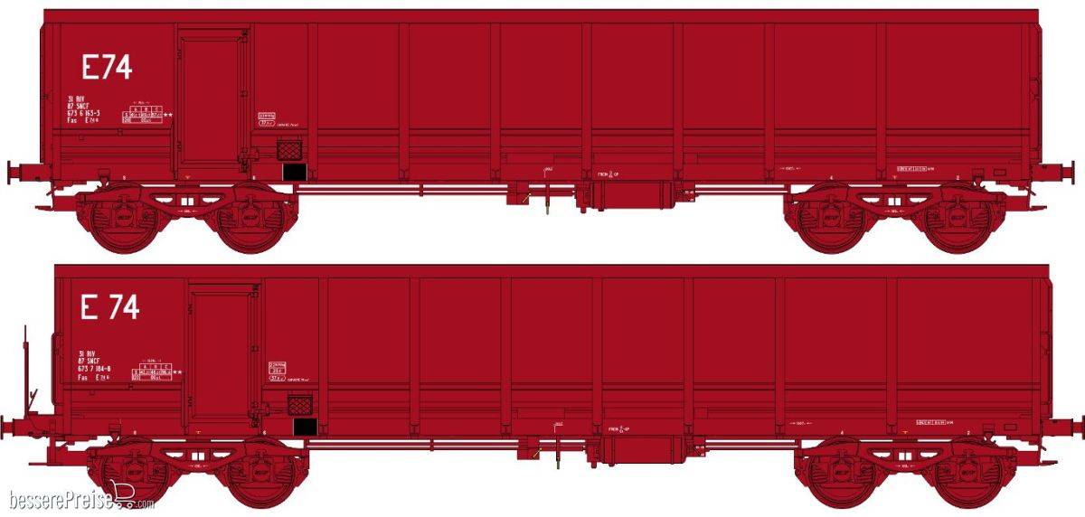 SET of 2 Gondola Fas Era.V Bogie Y25 N°31 87 673 6 163-3 without platform & N°31 87 673 7 184-8 with Brakesman platform (1994)