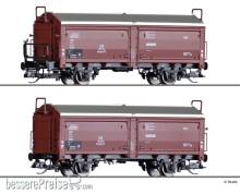 Tillig 01032 - Güterwagenset der DB, bestehend aus zwei Schiebedach-/ Schiebewandwagen Kmmgks 58, Ep. III