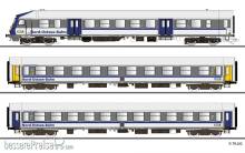 Tillig 01087 - Reisezugwagenset ´Nord-Ostsee-Bahn´, bestehend aus einem Steuerwagen, einem Reisezugwagen 1./2. Klasse und einem Reisezugwagen 2. Klasse, Bauart Halberstadt