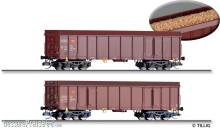Tillig 01107 - Güterwagenset der DB AG, bestehend aus zwei offenen Güterwagen Ealos-x 053, beladen mit Hackschnitzel, Ep. VI