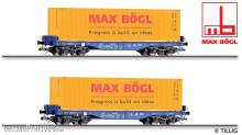 Tillig 01108 - Güterwagenset der ERR, bestehend aus zwei Flachwagen Sgmmns 4505 beladen mit zwei 40 Containern, Ep. VI