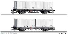 Tillig 01109 - Güterwagenset der Deutschen Post, bestehend aus zwei Containertragwagen Lgklps mit Beladung, Ep. IV
