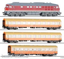 Tillig 01502 - Premium-Einsteiger-Set: Reisezug „Städteexpress“der DR, bestehend aus Diesellokomotive BR 132, einem 1. Klasse Reisezugwagen, einem 2. Klasse Reisezugwagen und einem Speisewagen WR