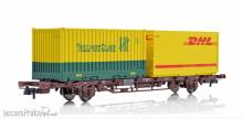 NMJ 1000203 - NMJ Topline 507.121 Lgns 42 76 443 2062-9 Containertragwagen der CargoNet mit 2 x 23 Fuss Tollpost-Globe und DHL Containern, H0