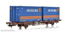 NMJ 1000208 - NMJ Topline 507.118 Lgns 42 76 443 2413-4 Containertragwagen der CargoNet mit 2x blauen 23 Fuss Linjegods Containern, H0