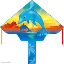 Ecoline 102164 - Simple Flyer Dolphin Sunset - Kinderdrachen, ab 5 Jahren, 75x120cm, inkl.17kp Polyester Schnüre, 25m