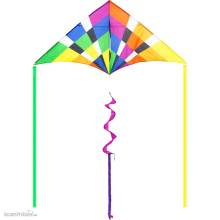 HQ 106103 - Delta Rainbow Checker - Kinderdrachen, ab 10 Jahren, 98x210cm, inkl.45kp Polyester Schnüre, 60m
