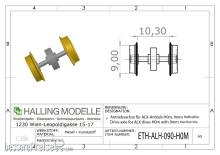 Halling ETH-ALH-090-H0M - Antriebsachse für ALX-Antrieb H0m, mit 9mm Haftreifen