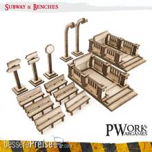 PWork Wargames TS00900MDF - MDF TERRAIN Subway & Benches