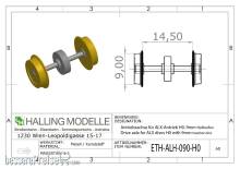 Halling ETH-ALH-090-H0 - Antriebsachse für ALX-Antrieb H0, mit 9mm Haftreifen