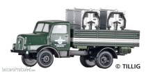 Tillig 19078 - LKW H3A Hochbordpritsche „VEB Güterverkehr Dresden“, beladen mit Rollgutbehältern