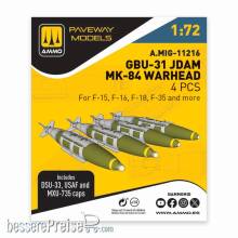 AMMO by MIG Jimenez A,MIG-11216 - 1:72 GBU-31 JDAM, MK-84 Warhead (4 pcs)