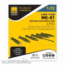 AMMO by MIG Jimenez A,MIG-11230 - 1:72 MK-81 with MAU-94/B conical fin (6 pcs)
