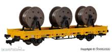 Kibri 26269 - Spur H0 Niederbordwagen mit 3 Kabelrollen Gleisbau, Fertigmodell