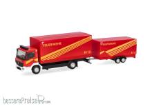 Herpa 321266 - Mercedes-Benz Atego `13 Planen-LKW mit Planen-Anhänger Feuerwehr GW Logistik