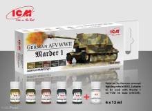 ICM 3003 - Acrylic paint set for German AFV WW2 (Marder I), 6x 12 ml