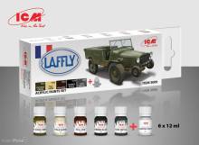 ICM 3009 - Acrylic paint set for Laffly V15T and French vehicles, 6x 12 ml