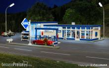 Kibri 38544 - Spur H0 Historische ARAL Tankstelle inkl. LED-Beleuchtung, Funktionsbausatz