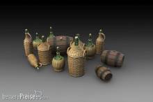 Royal Model RM786 - Wicker Bottles Demijohn Glass and small barrels