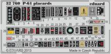 Eduard Accessories 32760 - P-61 placards for Hobby Boss in 1:32