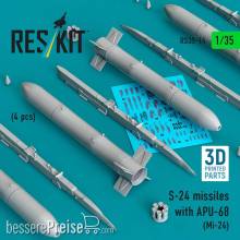 ResKit Models RS35-0014 - S-24 missiles with APU-68 (4 pcs) (Mi-24) (3D Printed)