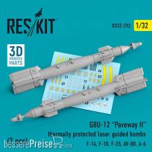 ResKit Models RS32-0292 - GBU-12 Paveway II thermally protected laser guided bombs (2 pcs) (F-14, F-18, F-35, AV-8B, A-6) (3D Printed)
