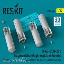 ResKit Models RS32-0404 - OFAB-250-270 fragmentation/high explosive bombs (4 pcs) (MiG-21/23/27/29, Su-7/17/20/22/24/25/27) (3D Printed)