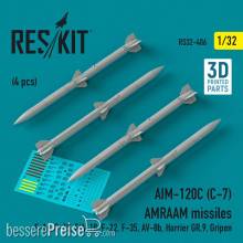 ResKit Models RS32-0406 - AIM-120C (C-7) AMRAAM missiles (4 pcs) (F-16, F-15, F/A-18, F-22, F-35, AV-8b, Harrier GR.9, Gripen) (3D Printed)
