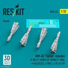 ResKit Models RS32-0431 - AIM-4D Falcon missiles (4 pcs) (F-89J, F-101B/F, CF-101B/F, F-102A, F-4(C,D,E,EJ), J-35F/J, J-37, AJ-37) (3D Printed)