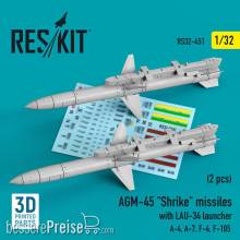 ResKit Models RS32-0451 - AGM-45 Shrike missiles with LAU-34 launcher (2 pcs) (A-4, A-7, F-4, F-105) (3D Printed)
