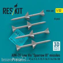ResKit Models RS32-0458 - AIM-7F Low Vis Sparrow III missiles (4 pcs) (F-4, F-5, F-15, F-16, F-14, F/A-18) (3D Printed)