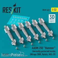 ResKit Models RS32-0463 - AASM-250 Hammer thermally protected bombs (6 pcs) (Mirage 2000, Rafale, MiG-29) (3D Printed)