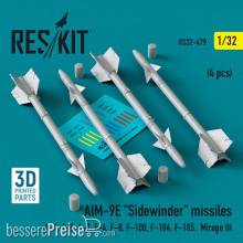 ResKit Models RS32-0479 - AIM-9E Sidewinder missiles (4 pcs) (A-4, A-6, A-7, F-4, F-8, F-100, F-104, F-105, Mirage III) (3D Printed)