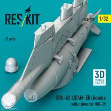 ResKit Models RS32-0491 - GBU-62 (JDAM-ER) bombs with pylons for MiG-29 (2 pcs) (3D Printed)