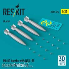 ResKit Models RS32-0495 - Mk.83 bombs with BSU-85 (4 pcs) (F-14, F/A-18, AV-8B, S-3) (3D printed)