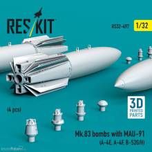 ResKit Models RS32-0497 - Mk.83 bombs with MAU-91 (4 pcs) (A-4E, A-4F, B-52G/H) (3D printed)